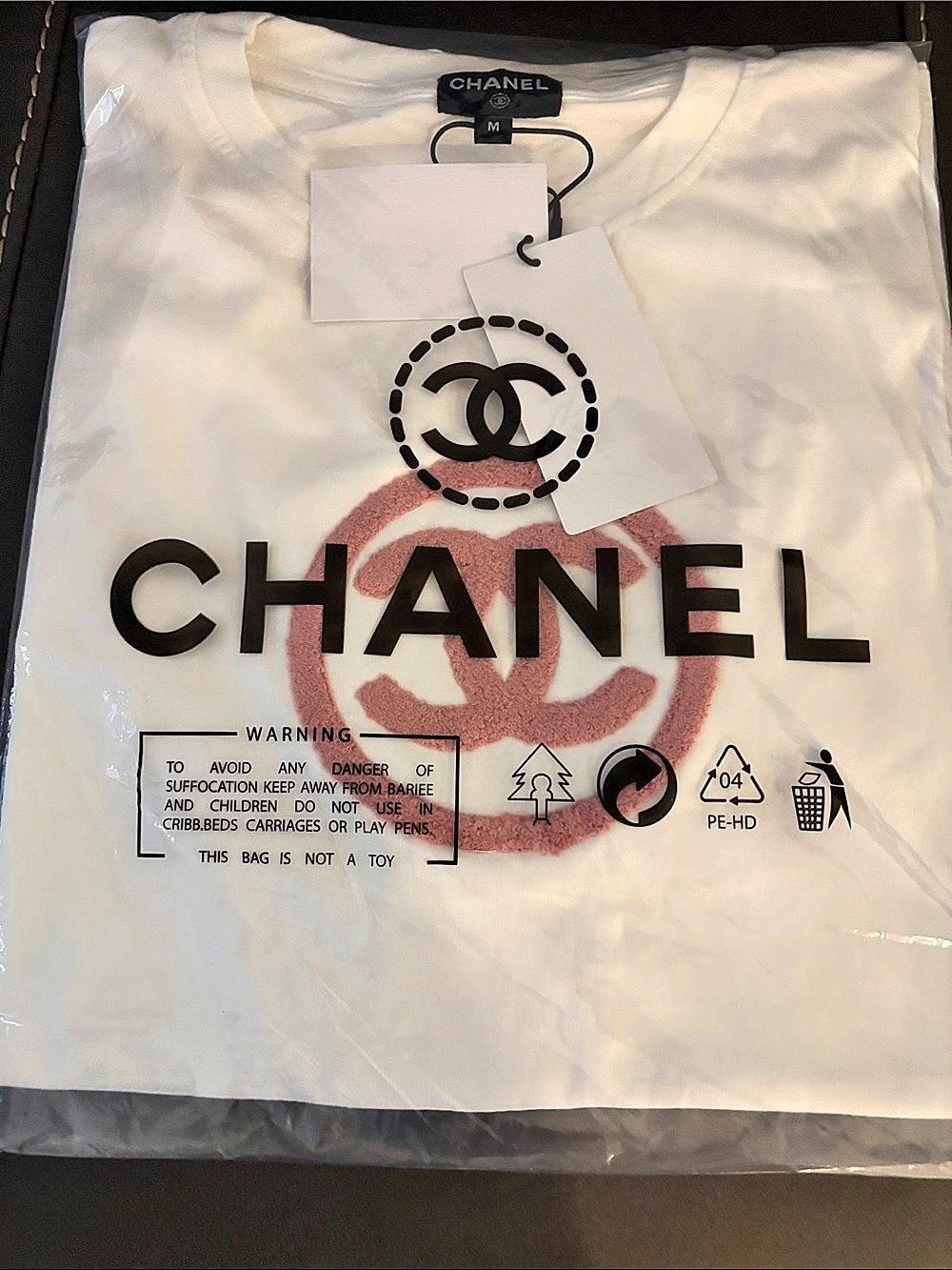 Chanel CC Logo Cotton Terrycloth T-Shirt White & Red Medium